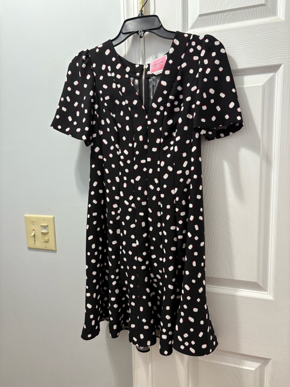 Kate Spade Mallow Dot Print Short-Sleeve Crepe Fit and Flare Dress Size 0